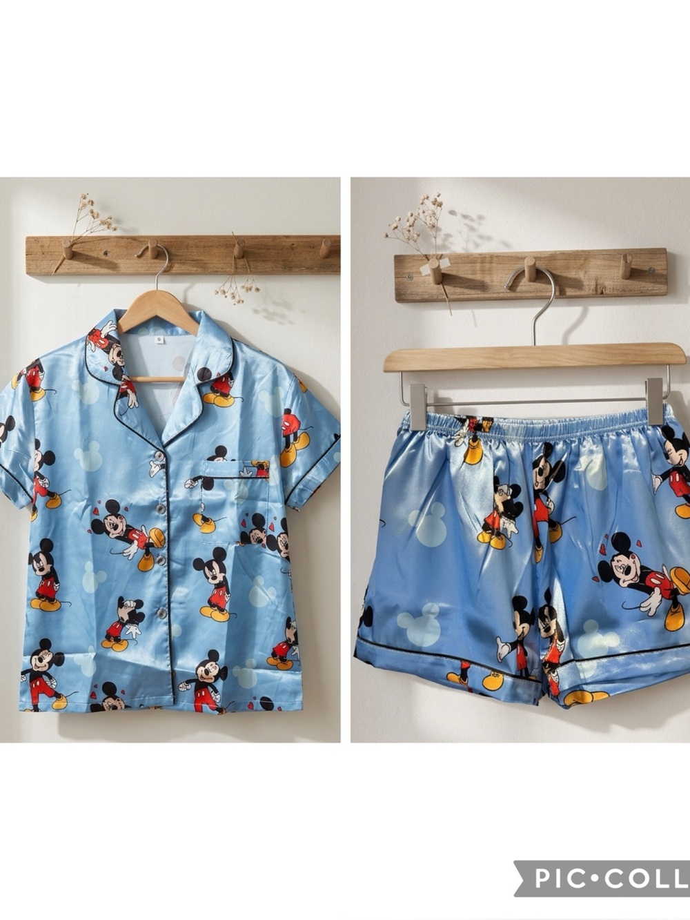 NWT Women’s 2 Piece Pajama Set Blue Satin Micky Mouse Button Top & Shorts - Smal - Picture 6 of 10